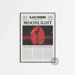 kali uchis retro newspaper print, moonlight poster, moonlight lyric print, kali uchis poster, red moon in venus poster,