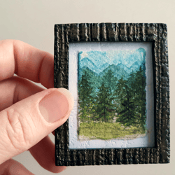 Tiny Original Watercolor Painting/Collectable Abstract Mini Wall Art Gift/Handmade Framed Painting Souvenir