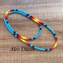 Extra long Native American Style Necklace, Blue Necklace, Southwest Necklace, Ethnic Beadwork Necklace, Native Beadwork,