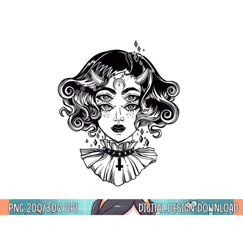 Horned Devil Girl Tshirt - Satanic Halloween Glitch Goth Tee copy.jpg