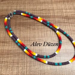Extra long Native American Style Necklace, Gray bead Crochet Necklace, Southwest Necklace, Ethnic Beadwork Necklace, Nat