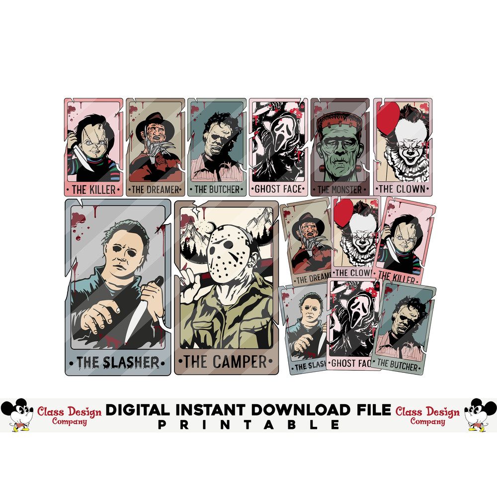 Bundle Retro Halloween Characters Tarot Card SVG, Retro Halloween Png, Horror Characters PNG, Tarot Decks SVG, Trendy Png, Halloween Png - 1.jpg