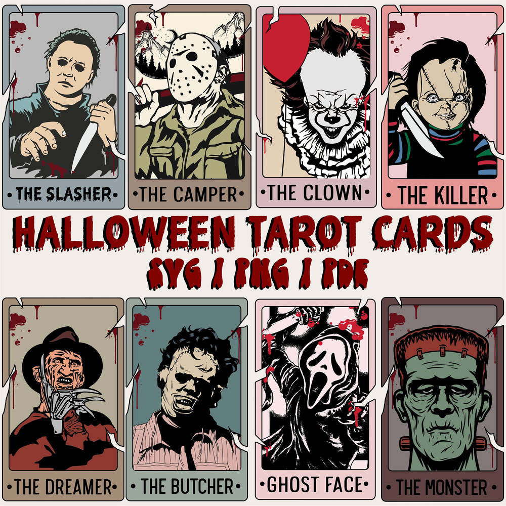 Bundle Retro Halloween Characters Tarot Card SVG, Retro Halloween Png, Horror Characters PNG, Tarot Decks SVG, Trendy Png, Halloween Png - 2.jpg
