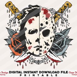 michael myers and jason vorhees, horror ghost mask halloween png, halloween shirt png, horror movies png, sublimation pn