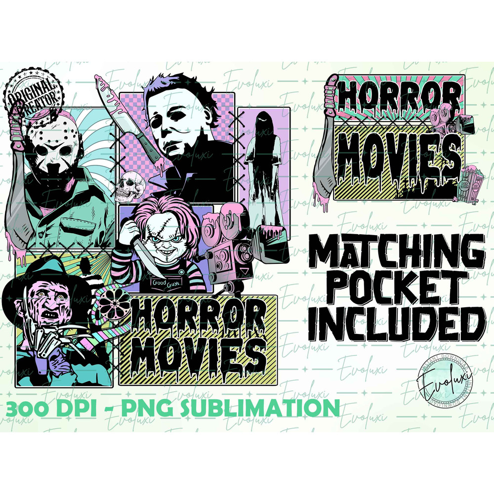 Horror Movies Pocket Set PNG - Horror movie Halloween Scream Jason Spooky Shirt Design PNG, Halloween png, Retro Halloween png, Sublimation - 1.jpg