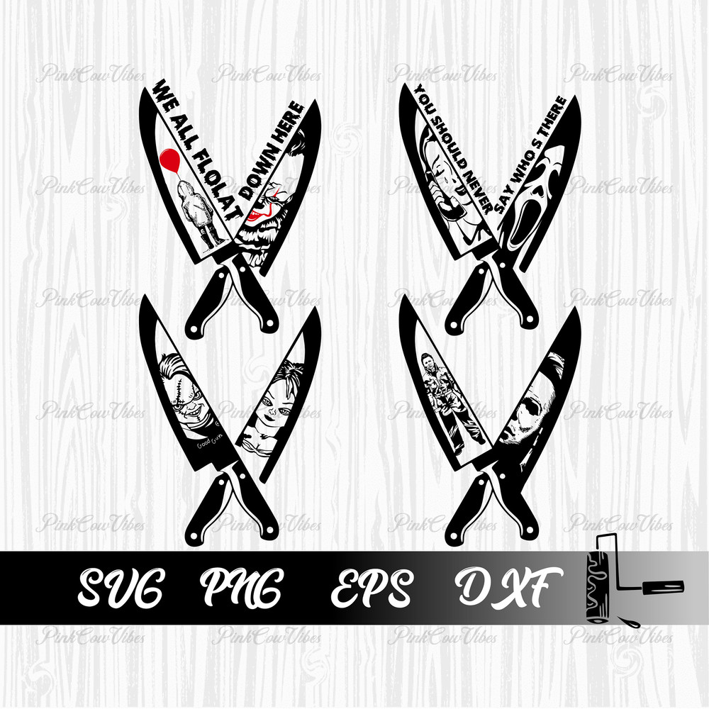 Horror movie characters in knives Svg, Halloween Svg, Michael Myers Svg, Pennywise SVG, Scream Svg, Chucky, Horror movie, Halloween Svg - 1.jpg