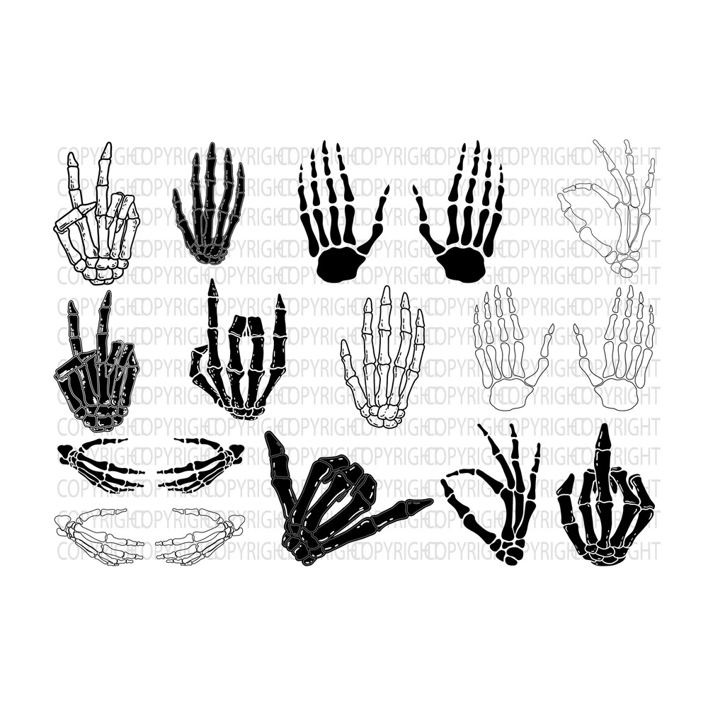 Skeleton Hands Bundle - Halloween SVG PNG EPS - skeleton peace sign, middle finger, rock on, grabbing skelly hands - 1.jpg