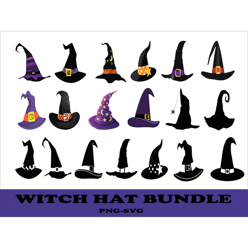 Witch Hat Svg Bundle, Halloween Witch Svg, Witchcraft Svg, Wizard Hat Svg File for Cricut, Instant Download - 1.jpg