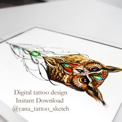 Owl Tattoo Designs Color Owl Tattoo Sketch Owl Tattoo Ideas, Instant download PDF, JPG, PNG