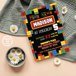 personalized file building blocks birthday invitation | building brick birthday printable birthday invite png only