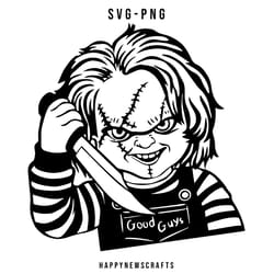 chucky svg, horror movie knives svg, halloween svg, halloween knife svg, chucky with knife svg, spooky vibes, horror mov