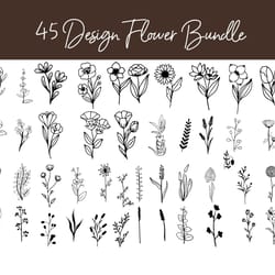 flower bundle 45 design svg, botanical svg bundle, floral svg, flower svg, wildflower svg botanical clipart, flower cli
