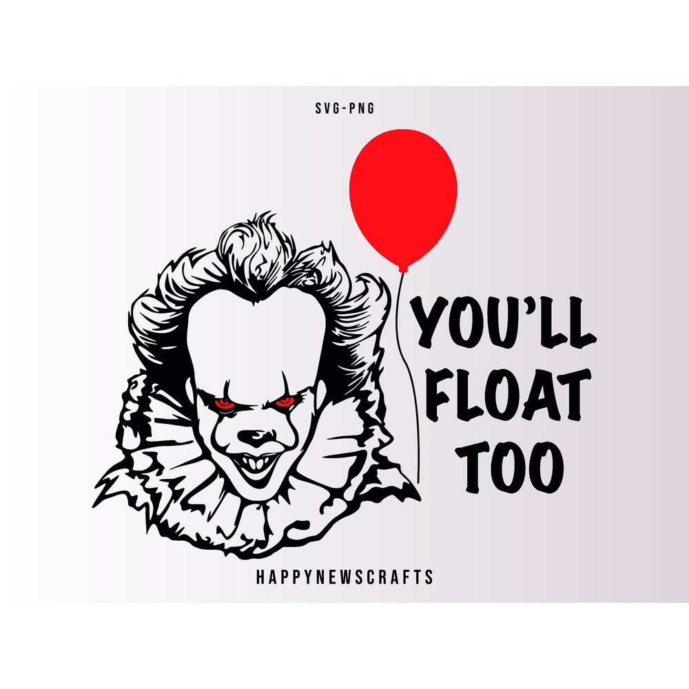 Pennywise Face SVG, Horror Movie Svg, You'll Float Too Svg, Halloween Svg, Scary Movie Svg, Digital Files, Cricut, Silhouette - 1.jpg