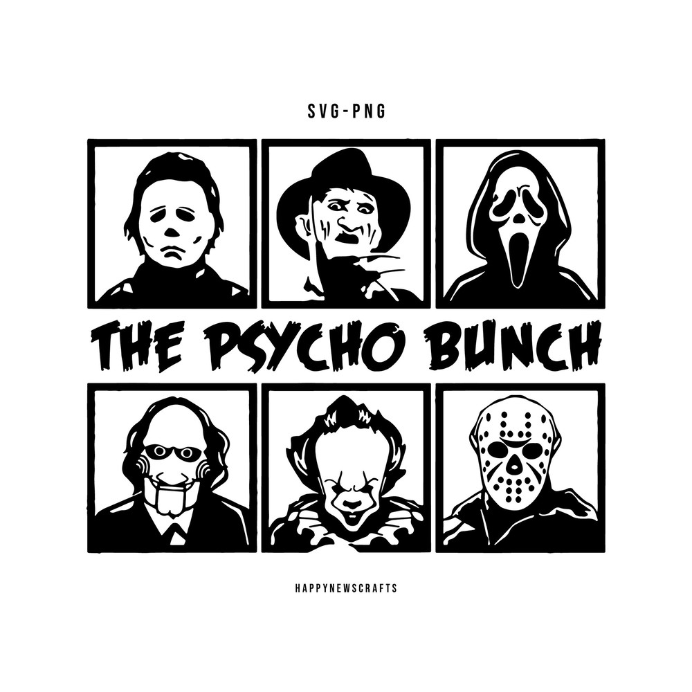 The Psycho Bunch Svg,Horror Character svg, Horror friends svg, Halloween svg, Ghostface Svg, Chucky Svg, Jason Vorhees Svg, Instant download - 1.jpg