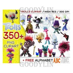 350 trolls clipart bundle png, trolls world tour png, trolls birthday png