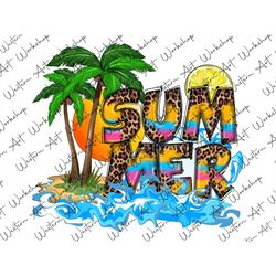 sunset beach summer sublimation png, summer png, summer palm png, sunset summer png, leopard summer png file, sublimatio