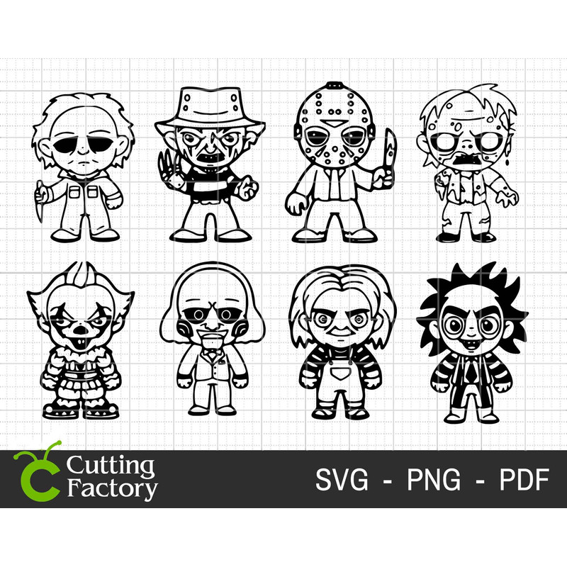 Bundle Halloween Characters SVG, Halloween Svg, Baby Horror Characters Svg, Halloween Killer Svg, Horror Movie Svg, Instant Download Cricut - 1.jpg