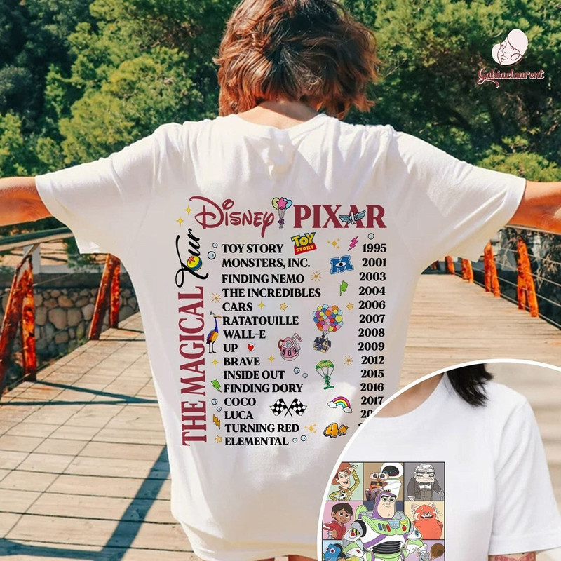 Two-sided Retro Magical The Pixar Tour Shirt, Pixar Eras Tour Shirt, Pixar Characters Concert Music Shirt, Toy Story, Monster Inc Shirt - 1.jpg