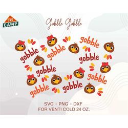 Thanksgiving Turkey Cold Cup Svg, Gobble Gobble Svg, Fall Cup Wrap Svg, Thanksgiving Pattern Decal Full Wrap Venti C