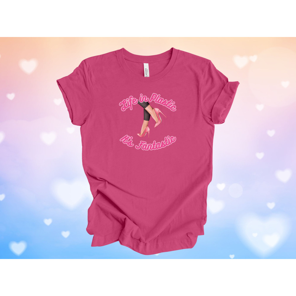 Life in Plastic It's Fantastic Shirt for Women and Girls, Unique Gift for Girls, gift for Women, Let's Go Party Shirt, Pink High Heels - 3.jpg