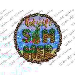 hot wife summer pineapple png, hot wife summer png image, leopard circle background, sea wave, beach design, sublimation