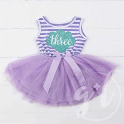 third birthday outfit dress, little mermaid birthday outfit, mermaid third birthday outfit, purple and aqua, seashell ou