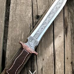 Custom HandEngraved D2 steel knife with Engraved Rosewood handle