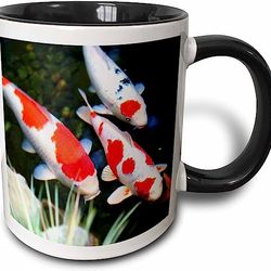 3drose mug_62378_4 "japanese orange n white koi fish" two tone black mug, 11 oz, multicolor