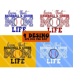 livin' that baseball & cheer mom life svg, baseball shirt svg, mom life svg, baseball mom svg, cheer mom svg, leopard fo