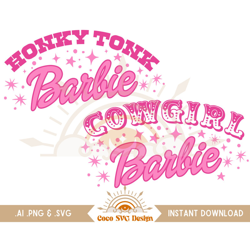 Honky Tonk Barbie, Cow Girl Barbie PNG, SVG, Girl Western Shirt, Sublimation, Cricut, Silhouette - 1.jpg