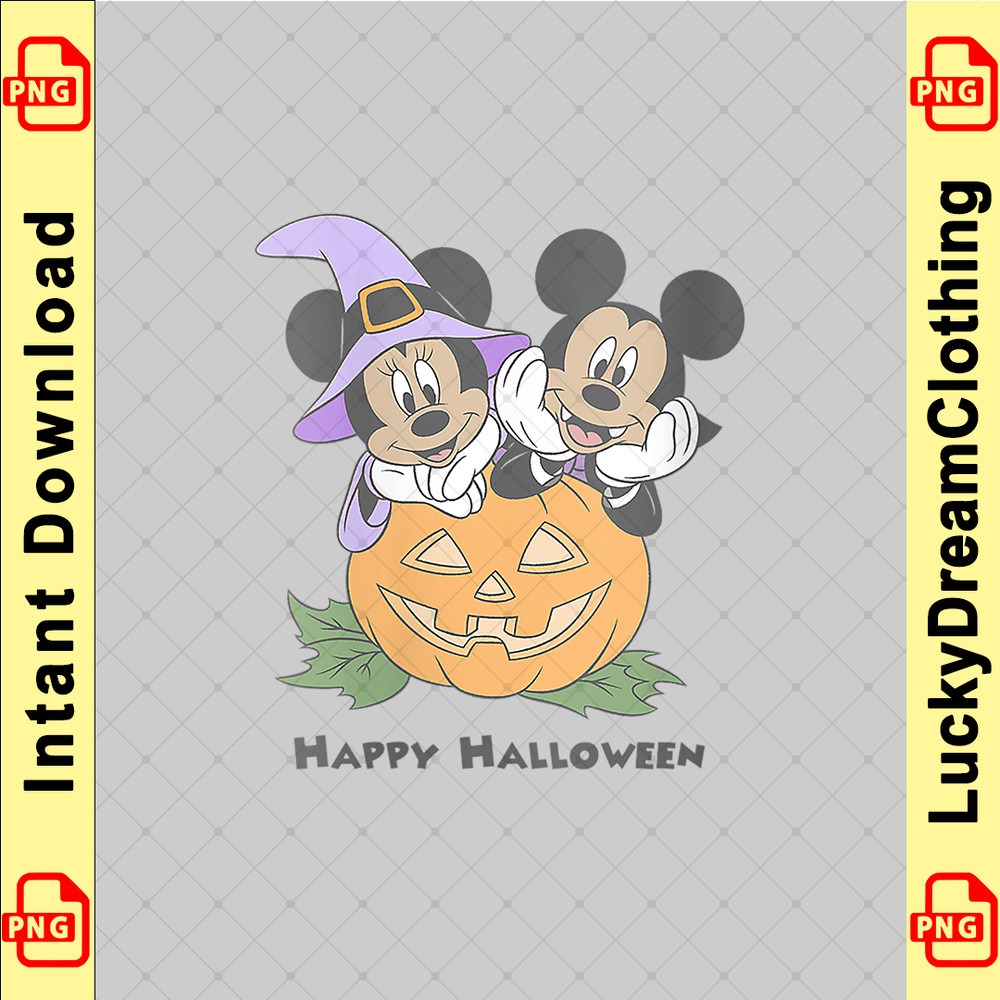 Womens Disney Mickey And Friends Halloween Pumpkin Mickey & Minnie V-Neck copy.png