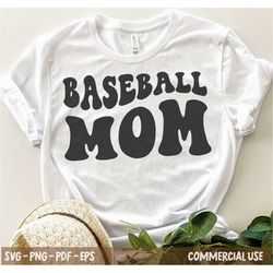 baseball mom svg, baseball svg, baseball mama svg, boho retro baseball fan lover, sport mom, wavy stacked svg png pdf  f