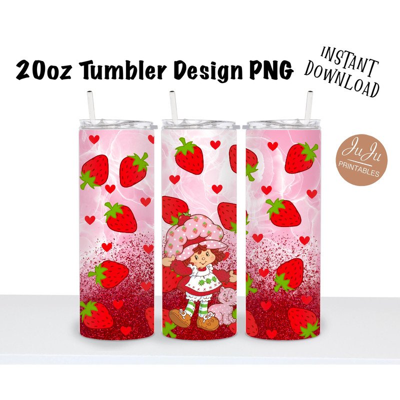Retro Strawberry and Glitter 20oz Skinny Tumbler Sublimation PNG Digital Instant Download - 1.jpg