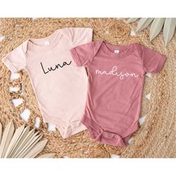girl name onesie, custom baby name onesie, baby announcement onesie, bella & canvas pink, newborn girl onesie