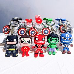 Cartoon Marvel Pop Keychain Deadpool Avengers Keyrings Superhero Iron Man Car Key Holder Backpack Accessories