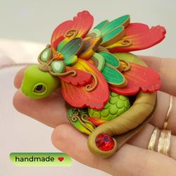 Green Dragon Needle Minder for Magic Cross Stitch, Magnetic Needle Holder Dragon Fuerte from Polymer Clay by Annealart