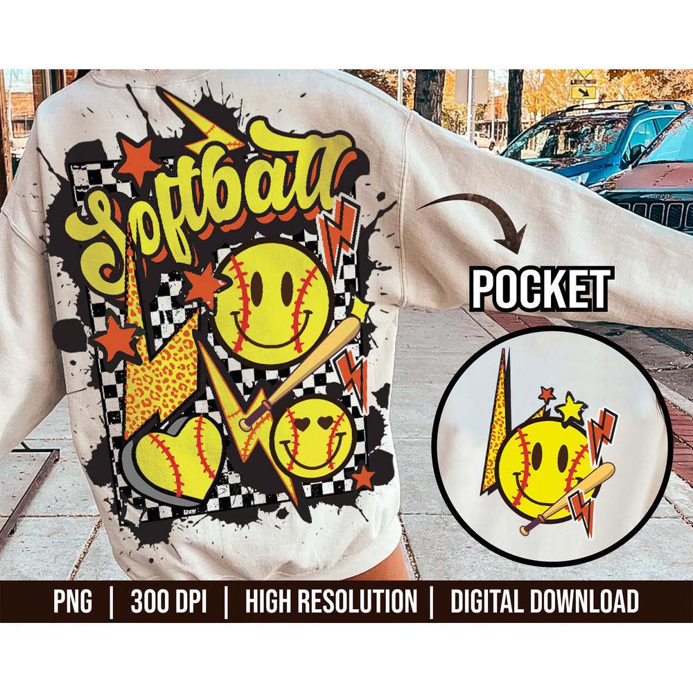 Softball Png Design, Softball Matching Pocket Design Png, Retro Softball Sublimation, Retro Softball Shirt Design, Groovy Softball Design - 1.jpg