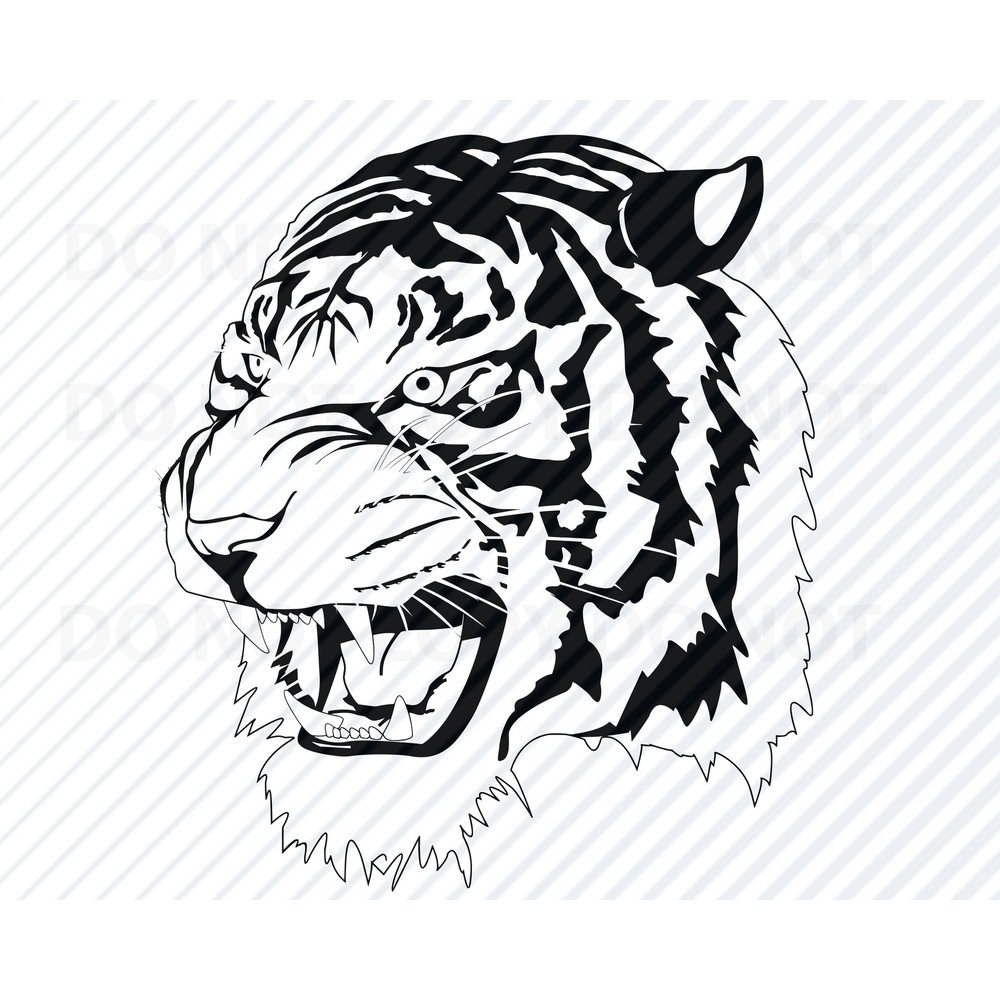 Tiger Head SVG Files - Black & White Transfer Vector Images Tiger Clip Art SVG Files - Eps, Png, dxf Stencil ClipArt Silhouette - 1.jpg