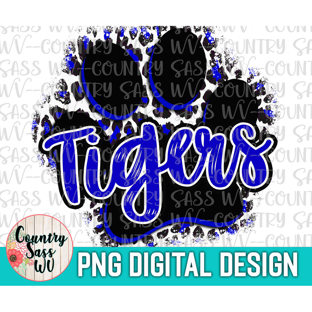 Tigers Blue Paw PNG - Ready to Print Sublimation Design, American Flag, School Mascot PNG - 1.jpg
