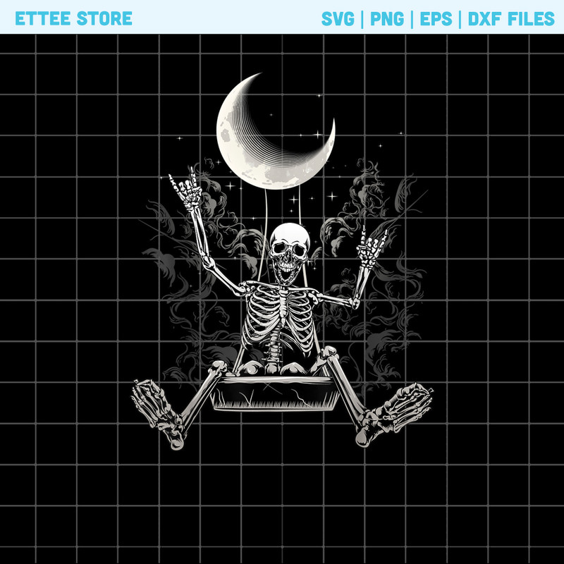Moon Skeleton Rock On Hand Spooky Halloween Rock Concerts Png - 1.jpg