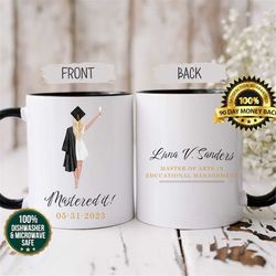 custom women's master's degree graduation mug, personalized name & degree, mastered it coffee cup, class of 2023 grad gi