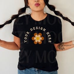black bella canvas 3001 model mockup, bella canvas 3001 black t-shirt mockup, bc 3001 black t-shirt mockup, cozy mockup,