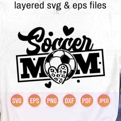soccer mom svg| leopard heart print svg| mama of a soccer son (boy or girl) gift| sports mom layered digital cutting