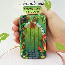NEEDLE CASE Fairy Garden Door Green, Magnetic Box Gift for stitchers, Fairy Needle Organizer Sewing Cross Stitch Notion