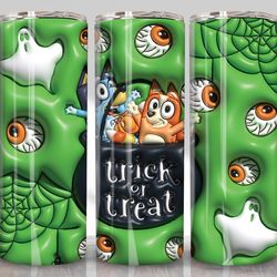 3d blue inflated halloween tumbler sublimation png, spooky trick & treat 20oz straight and tapered skinny tumbler
