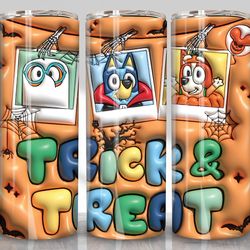 3d blue inflated halloween tumbler sublimation png, 3d trick & treat 20oz straight and tapered skinny tumbler