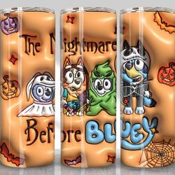 3d blue inflated halloween tumbler sublimation png, 3d nightmare dog 20oz straight and tapered skinny tumbler