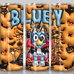 3D Blue Inflated Halloween Tumbler Sublimation Design Png, 3D Cute Dog 20oz Straight and Tapered Skinny Tumbler