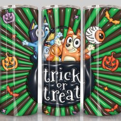 3d blue dog inflated halloween tumbler sublimation design png, 3d trick or treat 20oz straight and tapered tumbler