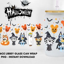 Blue Dog Halloween 16oz Beer Can Glass Wrap, Halloween Friend Glass Wrap Digital Design, Cartoon Halloween Libbey Glass